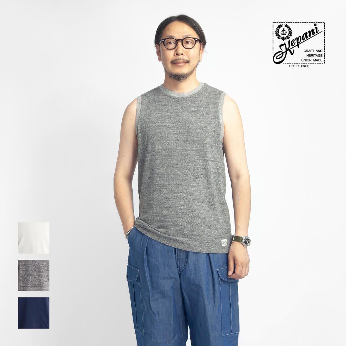 Kepani ケパニ ラフィー天竺 ノースリーブTシャツ SLEEVELESS T 日本製 メンズ