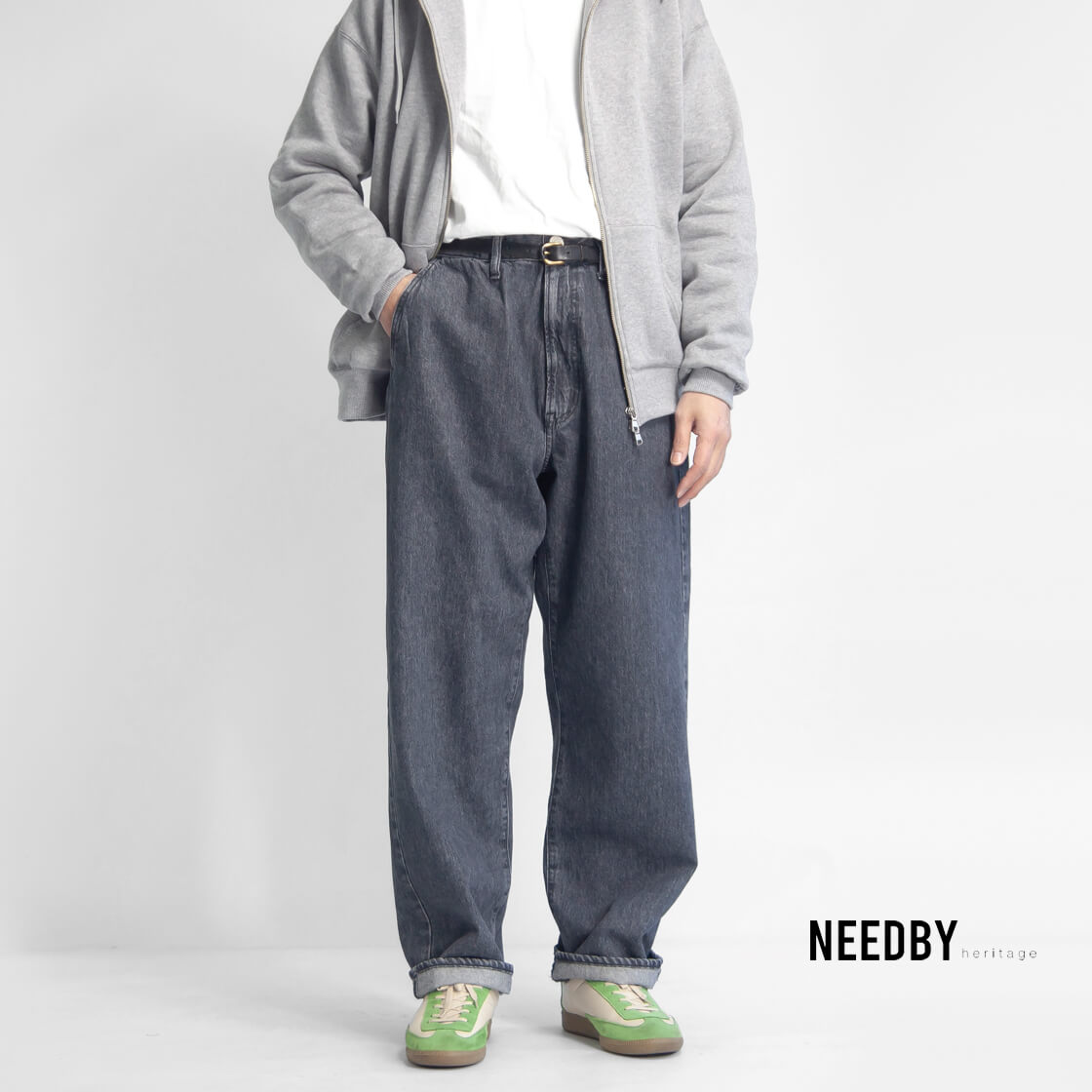 NEEDBY heritage ニードバイヘリテージ DANIEL ワイドテーパード ブラックデニムパンツ ジーンズ 日本製 メンズ