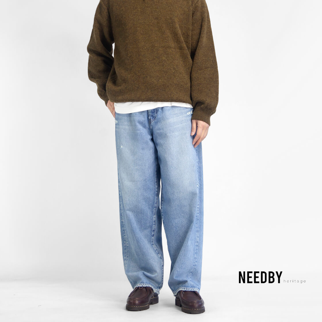 NEEDBY heritage ニードバイヘリテージ vintage NO.3 16years ワイドテーパードデニムパンツ ジーンズ ダメージ 日本製 メンズ