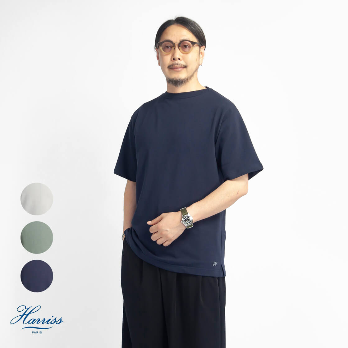 Harriss ハリス ドライインレイ クロスボートネックTシャツ 日本製 メンズ