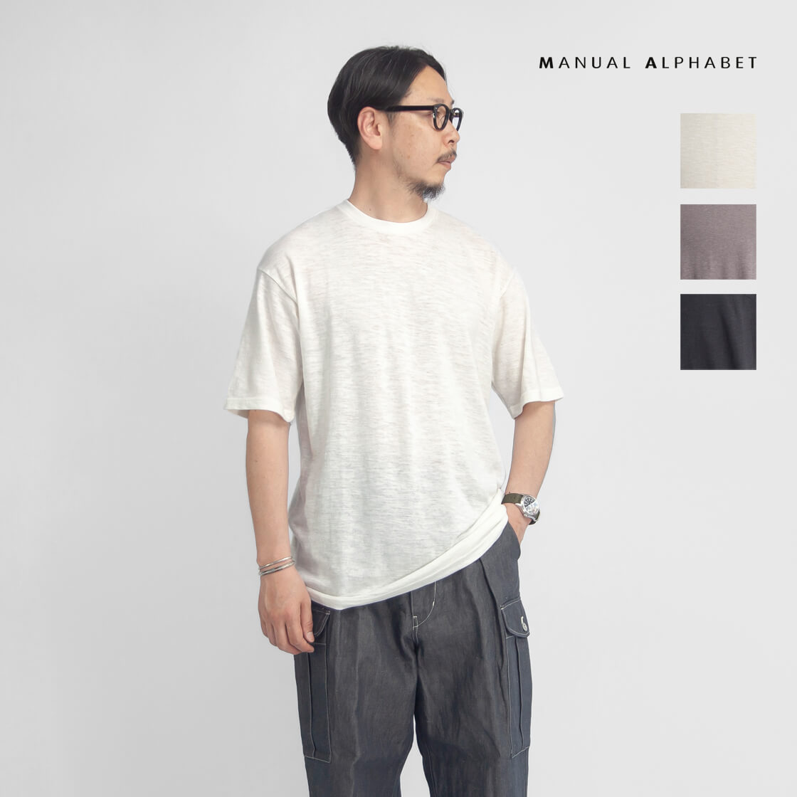 MANUAL ALPHABET マニュアルアルファベット コットンリネン天竺 Tシャツ 日本製 メンズ