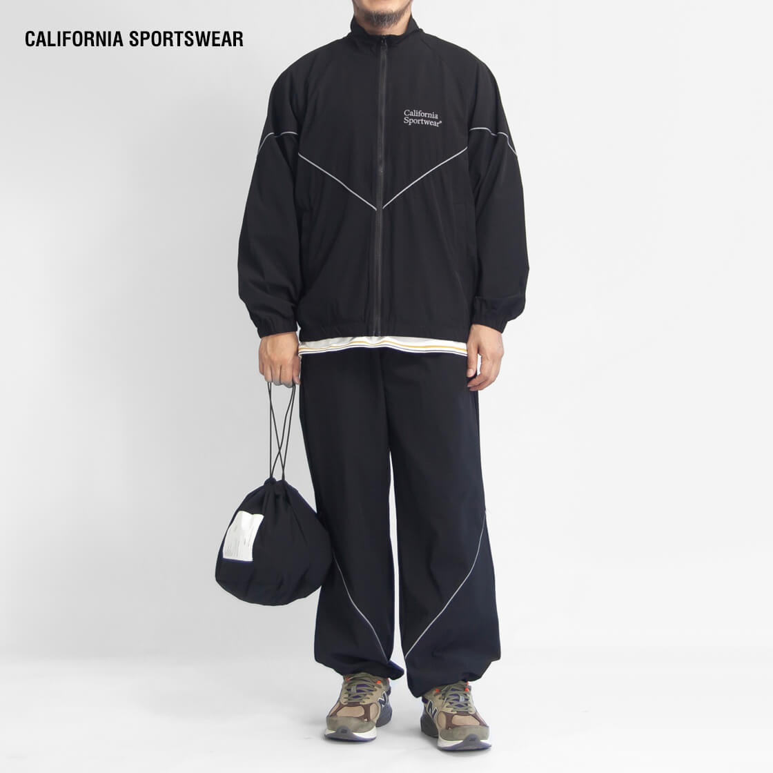 CALIFORNIA SPORTSWEAR カリフォルニアスポーツウェア ストレッチナイロン トラックジャケット イージーパンツ セットアップ 3点セット メンズ